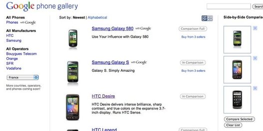 Google Phone Gallery - Comparateur de mobiles Android en ligne