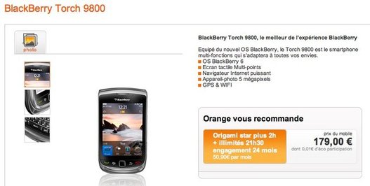 Le Blackberry Torch en vente chez Orange et SFR aujourd'hui