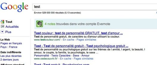 Recherche simultanée dans Google et Evernote