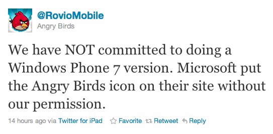 Angry Bird se retrouve sur Windows Phone 7 malgré lui