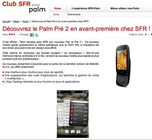 Le Palm Pre 2 en première mondiale chez SFR?