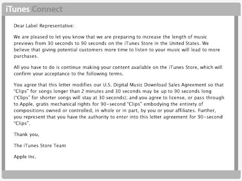 iTunes - Apple rallonge la durée des extraits musicaux