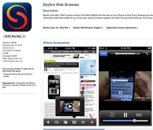 Skyfire, le navigateur iPhone qui lit le flash est sur l'App Store