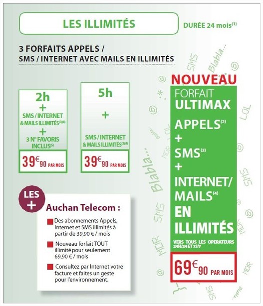 Auchan Telecom explose les prix de téléphonie mobile avec son forfait Ultimax