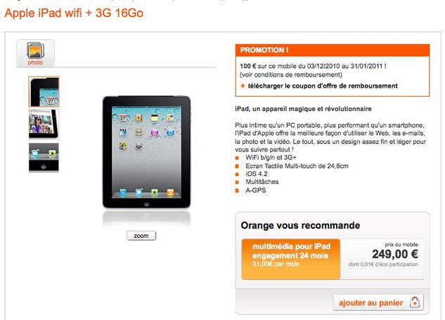 L'iPad disponible pour 149€ chez Orange