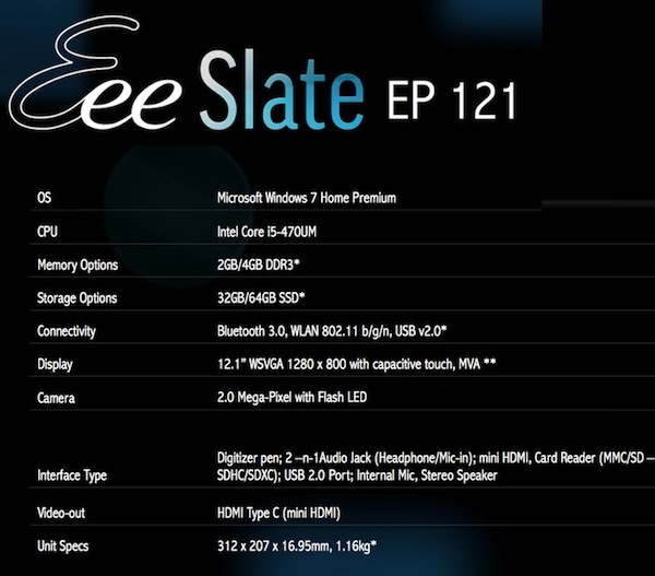 CES 2011 - Asus annonce la tablette Eee Slate EP 121