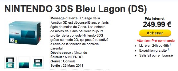 Commander une Nintendo 3DS pour 249,99 €