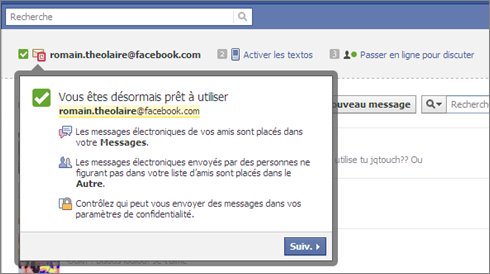 Facebook - La messagerie @facebook.com est active