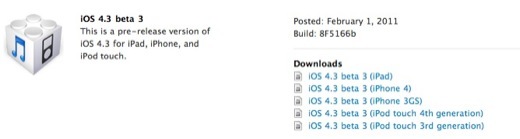 iOS 4.3 bêta 3 est disponible au téléchargement