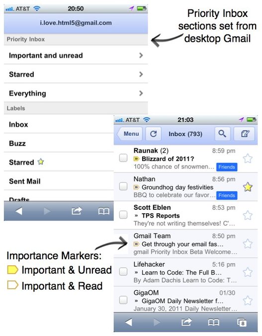 Gmail - Google ajoute les mails prioritaires dans la version web mobile