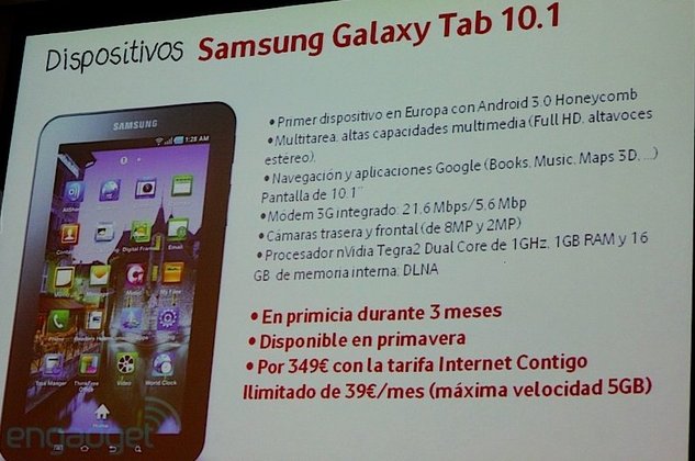 Samsung Galaxy Tab 10.1 - Les tarifs Vodafone pour l'Espagne