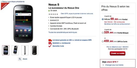 Nexus S blanc et noir disponible chez SFR