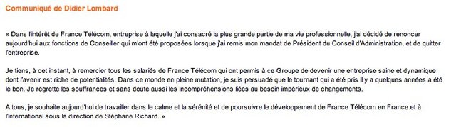 Didier Lombard quitte définitivement France Telecom