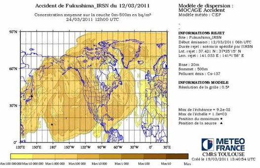 Japon - Le nuage radioactif en France le 23 ou 24 Mars 2011