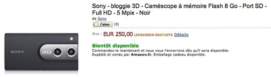Sony Bloggie 3D bientôt disponible en France à 250 €