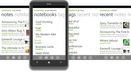 Evernote débarque sur Windows Phone 7