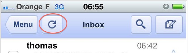 Gmail sur iPhone - Disparition du bouton de mise à jour