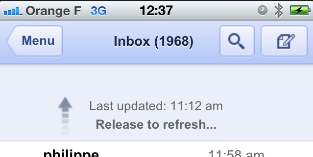 Gmail sur iPhone - Disparition du bouton de mise à jour