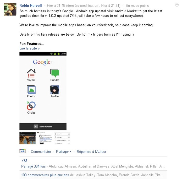 Google + offre le filtre des flux d'actualités sur Android
