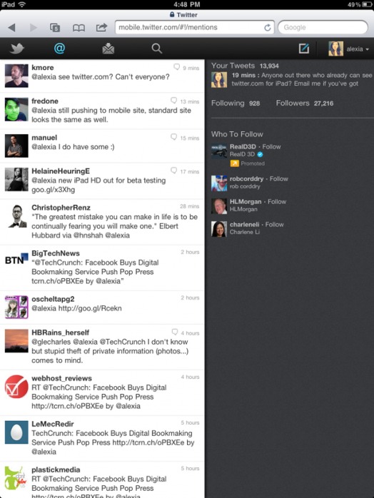 Twitter repense son site pour l'iPad à base d'HTML 5