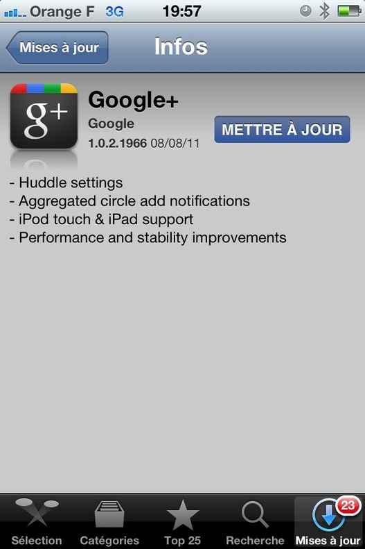 Google Plus - Mise à jour de l'application iPhone