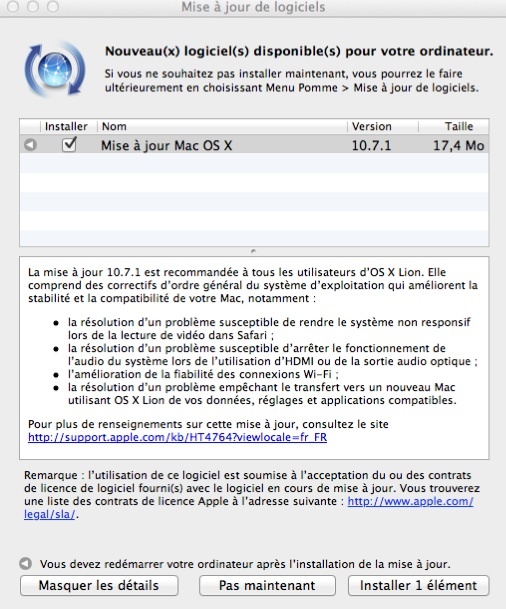 Mac OS X Lion 10.7.1 est disponible