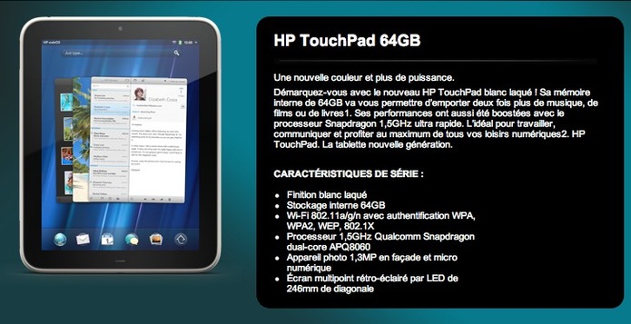 Le HP Pre 3 et le Touchpad 64 Go blanc sont en vente en France