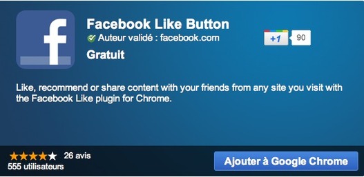 Bouton Facebook Like pour Google Chrome
