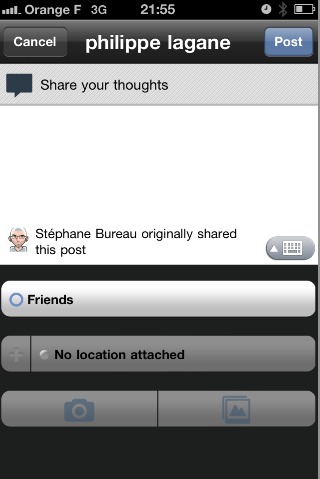 Google + pour iPhone - le partage de post apparait dans la mise à jour