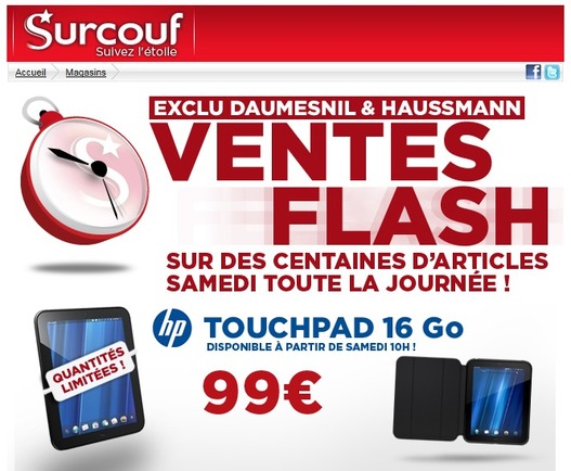 La Touchpad à 99 € chez Surcouf samedi 10 septembre