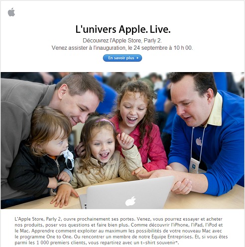 Ouverture Apple Store Parly 2, le 24 septembre à 10h