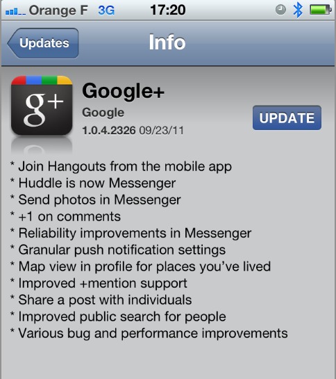Google Plus pour iPhone - Mise à jour