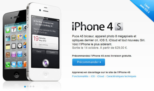 L'iPhone 4S est disponible en pré-commande sur le site d'Apple