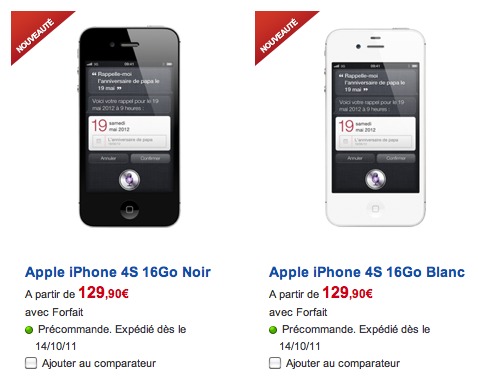 iPhone 4S chez SFR à partir de 129,90 €