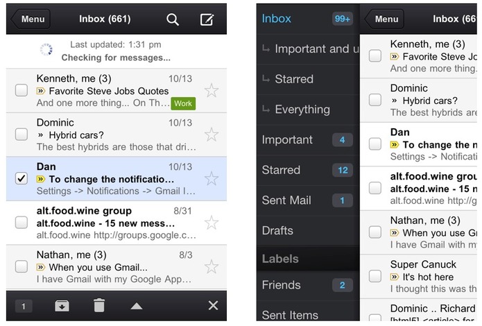 Gmail pour iPhone, iPad - Départ manqué