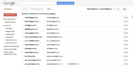 Google Plus - Les cercles apparaissent dans les contacts Google