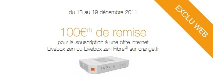 Orange propose une ODR de 100€ pour toute souscription à Livebox Zen ADSL et Fibre