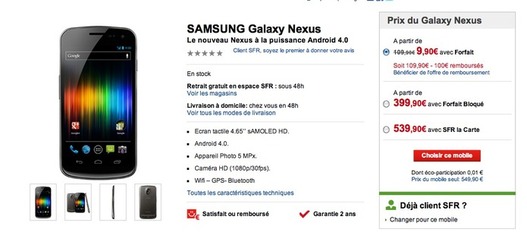 Le Galaxy Nexus est disponible chez SFR à partir de 9,90 €