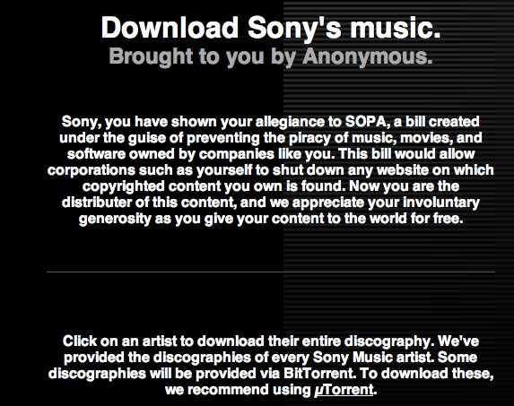 World War Web - Les Anonymous mettent en ligne le catalogue musical de Sony
