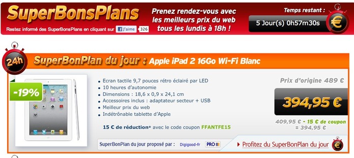 L'iPad 2 à 394,95 € chez PriceMinister ( jusqu'à 22h ce soir )