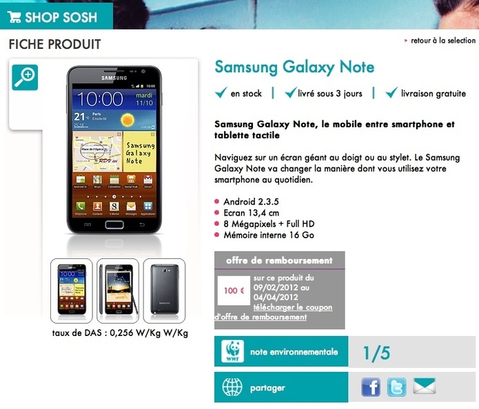 Sosh propose le Samsung Galaxy Note à 359€