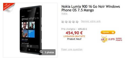 Bon plan - Le Nokia Lumia 900 à 454 €
