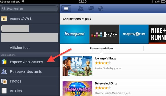 Facebook App Center sur iPad