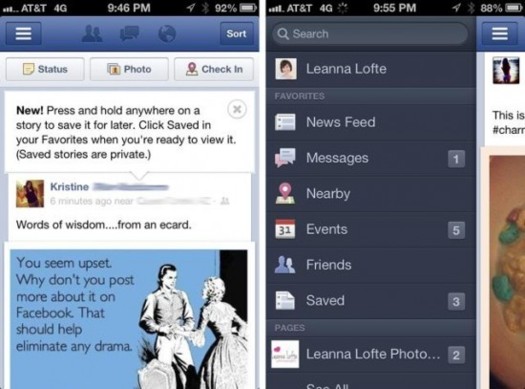 Facebook - La fonctionnalité Sauvegarde apparait sur l'application iPhone