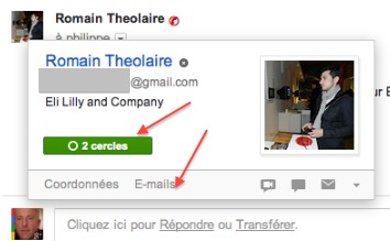 Gmail - Intégration de Google+ dans les cartes de profils Gmail