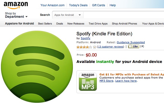 L'appli officielle de Spotify pour Amazon Kindle Fire est disponible