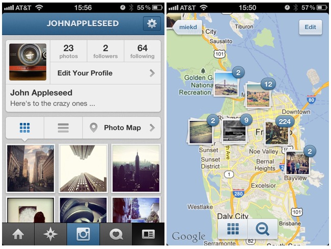 Instagram 3.0 - Nouveaux profils et les photos geolocalisées sur une carte