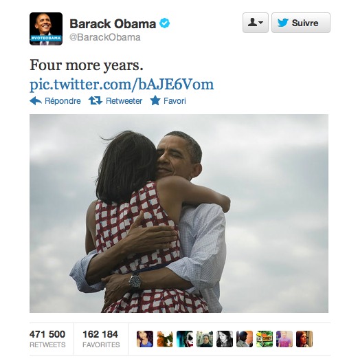 Four more years - Obama - Le tweet le plus retweeter de l'histoire