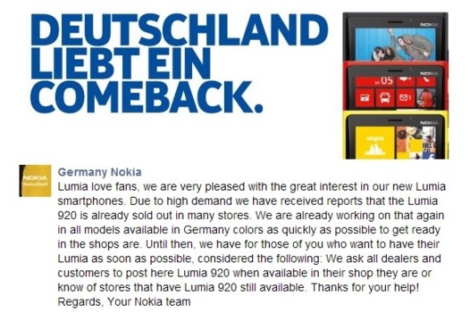 Le Nokia Lumia 920 en rupture de stock en Allemagne