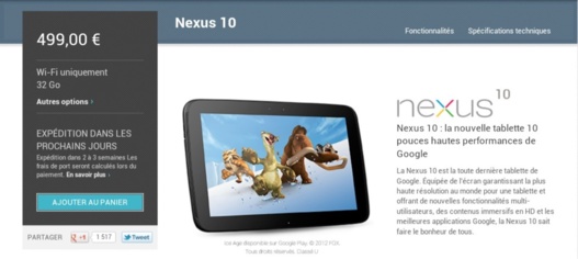 La Samsung Nexus 10 est à nouveau disponible en 16 et 32GO sur le Google Play
